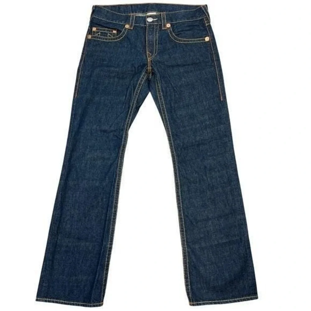 VTG True Religion Bobby Big T Straight Leg Jeans 34 Dark Wash USA Y2K Streetwear